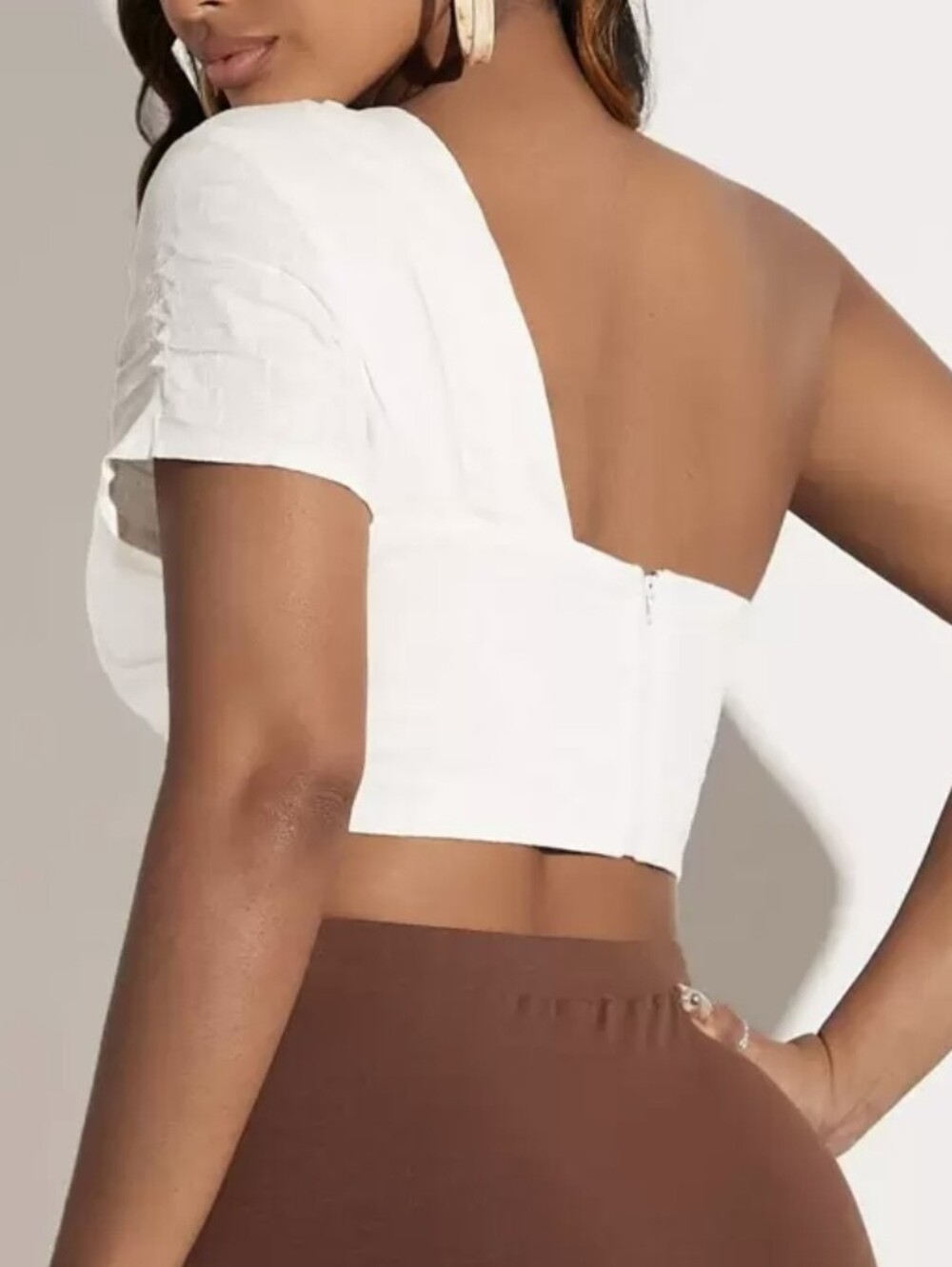 Ivory One-Shoulder Cropped Top - Picture 3 of 5